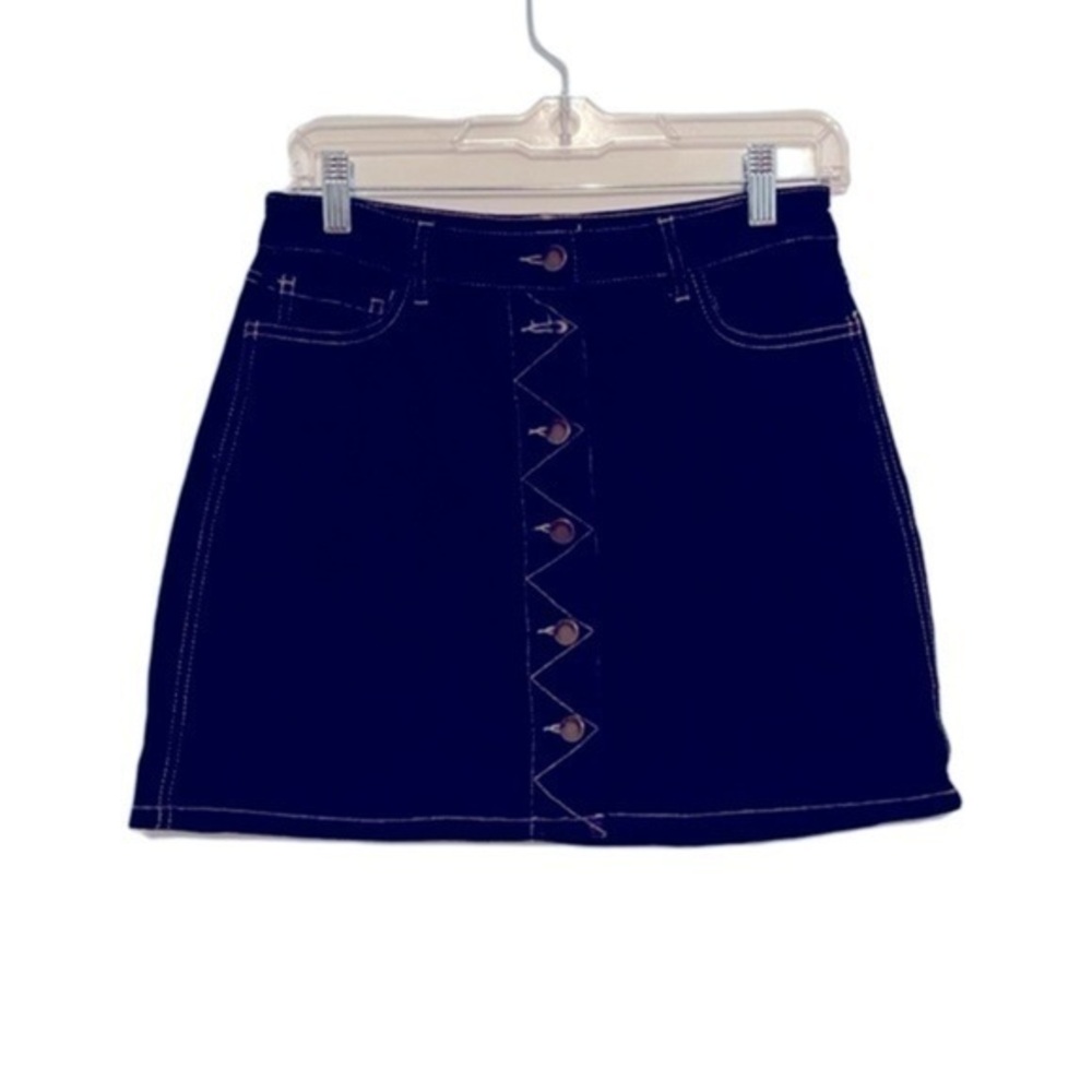 Life in Progress Super Dark Blue Denim Button Up Mini Skirt​